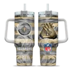 custom new orleans saints marbled stripes gold curved tumbler best selling.webp