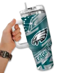 custom philadelphia eagles abstract paths green curved tumbler best selling.webp