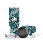 custom philadelphia eagles abstract paths green curved tumbler best selling.webp