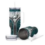 custom philadelphia eagles leopard zipper green curved tumbler best selling.webp