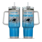 customized carolina panthers gradient dots blue curved tumbler best selling.webp
