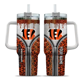 customized cincinnati bengals leopard zipper orange curved tumbler best selling.webp