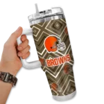 customized cleveland browns bold diamonds brown curved tumbler best selling.webp