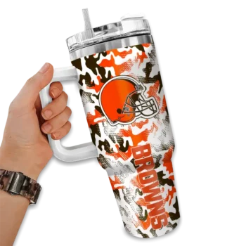 customized cleveland browns camo mashup brown white curved tumbler fashion forward.webp