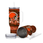 customized cleveland browns honey streaks brown curved tumbler best selling.webp