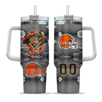 customized cleveland browns superman shield brown gray curved tumbler best selling.webp
