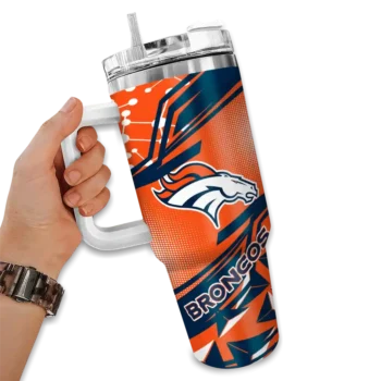 customized denver broncos abstract paths orange curved tumbler fashion forward.webp