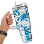 customized detroit lions camo mashup blue white curved tumbler best selling.webp