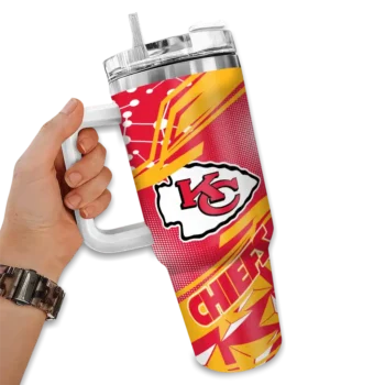 customized kansas city chiefs abstract paths red curved tumbler fashion forward.webp