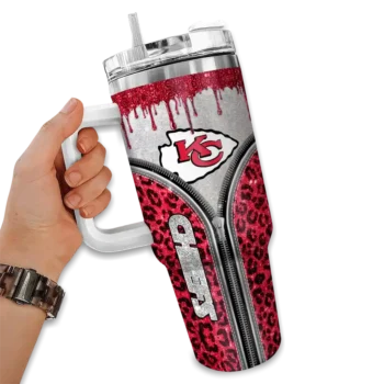 customized kansas city chiefs leopard zipper red curved tumbler fashion forward.webp