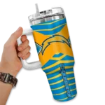 customized los angeles chargers chevron layers blue curved tumbler best selling.webp
