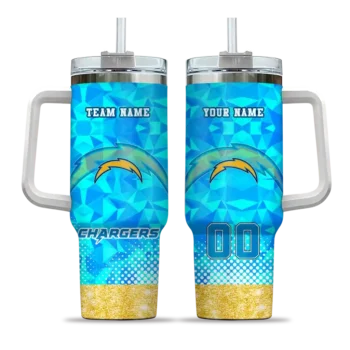 customized los angeles chargers geometric prism blue curved tumbler best selling.webp