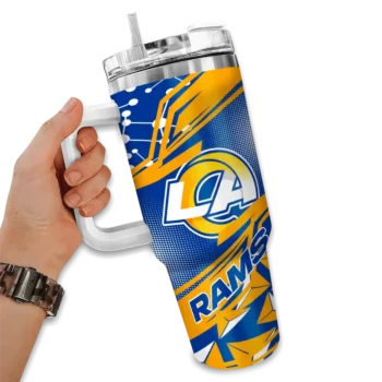 customized los angeles rams abstract paths blue curved tumbler fashion forward.webp