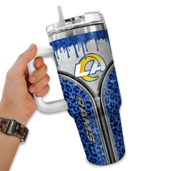 customized los angeles rams leopard zipper blue curved tumbler fashion forward.webp