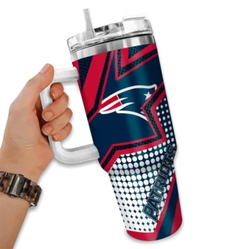 customized new england patriots arrow burst blue curved tumbler fashion forward.webp