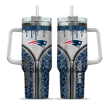 customized new england patriots leopard zipper blue curved tumbler best selling.webp