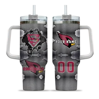 personalized arizona cardinals superman shield red gray curved tumbler best selling.webp