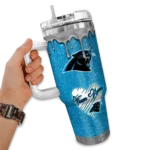 personalized carolina panthers heart helmet motif blue curved tumbler best selling.webp