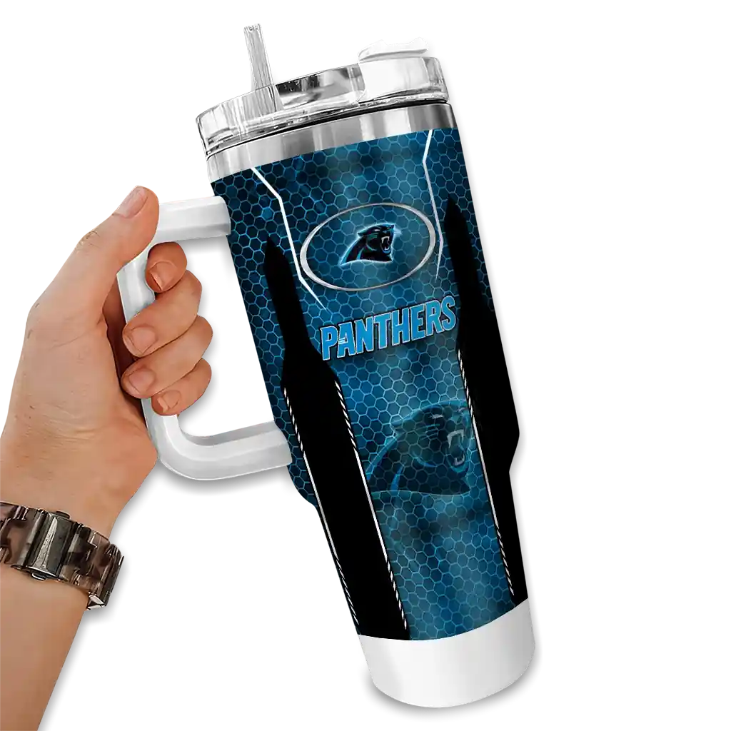 personalized carolina panthers hexagon armor blue curved tumbler fashion forward.webp personalized carolina panthers hexagon armor blue curved tumbler fashion forward.webp
