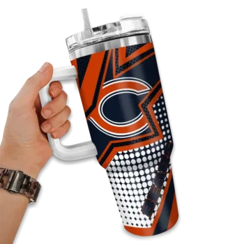 personalized chicago bears arrow burst blue curved tumbler fashion forward.webp