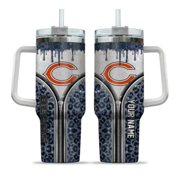 personalized chicago bears leopard zipper blue curved tumbler best selling.webp