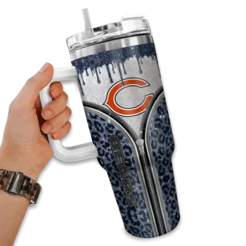 personalized chicago bears leopard zipper blue curved tumbler fashion forward.webp