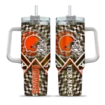 personalized cleveland browns chevron angle brown curved tumbler best selling.webp