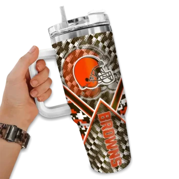 personalized cleveland browns chevron angle brown curved tumbler fashion forward.webp