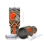 personalized cleveland browns chevron angle brown curved tumbler best selling.webp