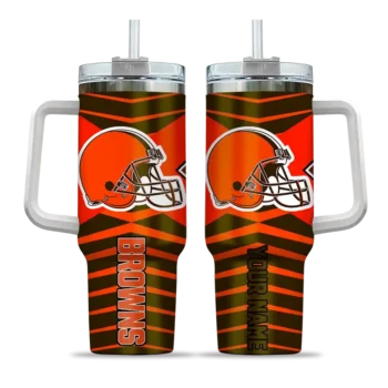 personalized cleveland browns chevron layers brown curved tumbler best selling.webp