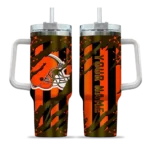 personalized cleveland browns claw cut brown black curved tumbler best selling.webp
