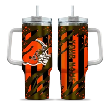 personalized cleveland browns claw cut brown black curved tumbler best selling.webp