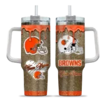 personalized cleveland browns heart helmet motif brown curved tumbler best selling.webp