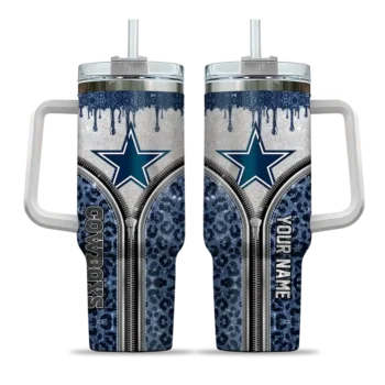 personalized dallas cowboys leopard zipper blue curved tumbler best selling.webp