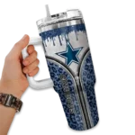 personalized dallas cowboys leopard zipper blue curved tumbler best selling.webp
