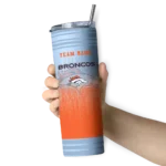 personalized denver broncos swirl texture orange skinny tumbler best selling.webp
