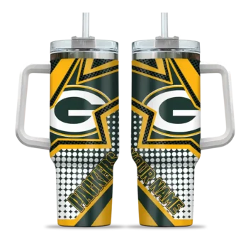 personalized green bay packers arrow burst green curved tumbler best selling.webp
