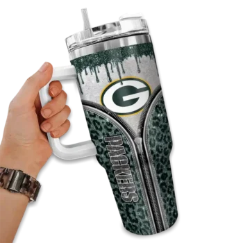 personalized green bay packers leopard zipper green curved tumbler fashion forward.webp