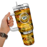 personalized green bay packers marbled stripes green curved tumbler best selling.webp