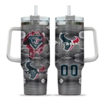 personalized houston texans superman shield blue gray curved tumbler best selling.webp