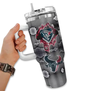 personalized houston texans superman shield blue gray curved tumbler fashion forward.webp