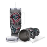 personalized houston texans superman shield blue gray curved tumbler best selling.webp