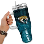 personalized jacksonville jaguars chevron stripe teal curved tumbler best selling.webp