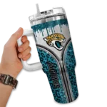personalized jacksonville jaguars leopard zipper teal curved tumbler best selling.webp