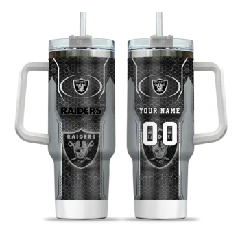 personalized las vegas raiders hexagon armor black curved tumbler best selling.webp