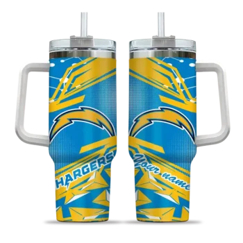 personalized los angeles chargers abstract paths blue curved tumbler best selling.webp