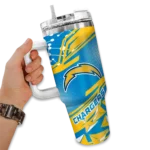 personalized los angeles chargers abstract paths blue curved tumbler best selling.webp