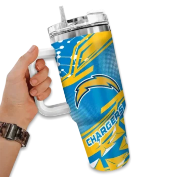 personalized los angeles chargers abstract paths blue curved tumbler fashion forward.webp