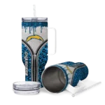 personalized los angeles chargers leopard zipper blue curved tumbler best selling.webp