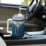 personalized los angeles chargers leopard zipper blue curved tumbler best selling.webp